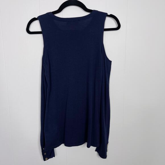 New Lilly Pulitzer Lyon Cold Shoulder Sweater Small True Navy Blue Cotton Modal - Picture 2 of 11